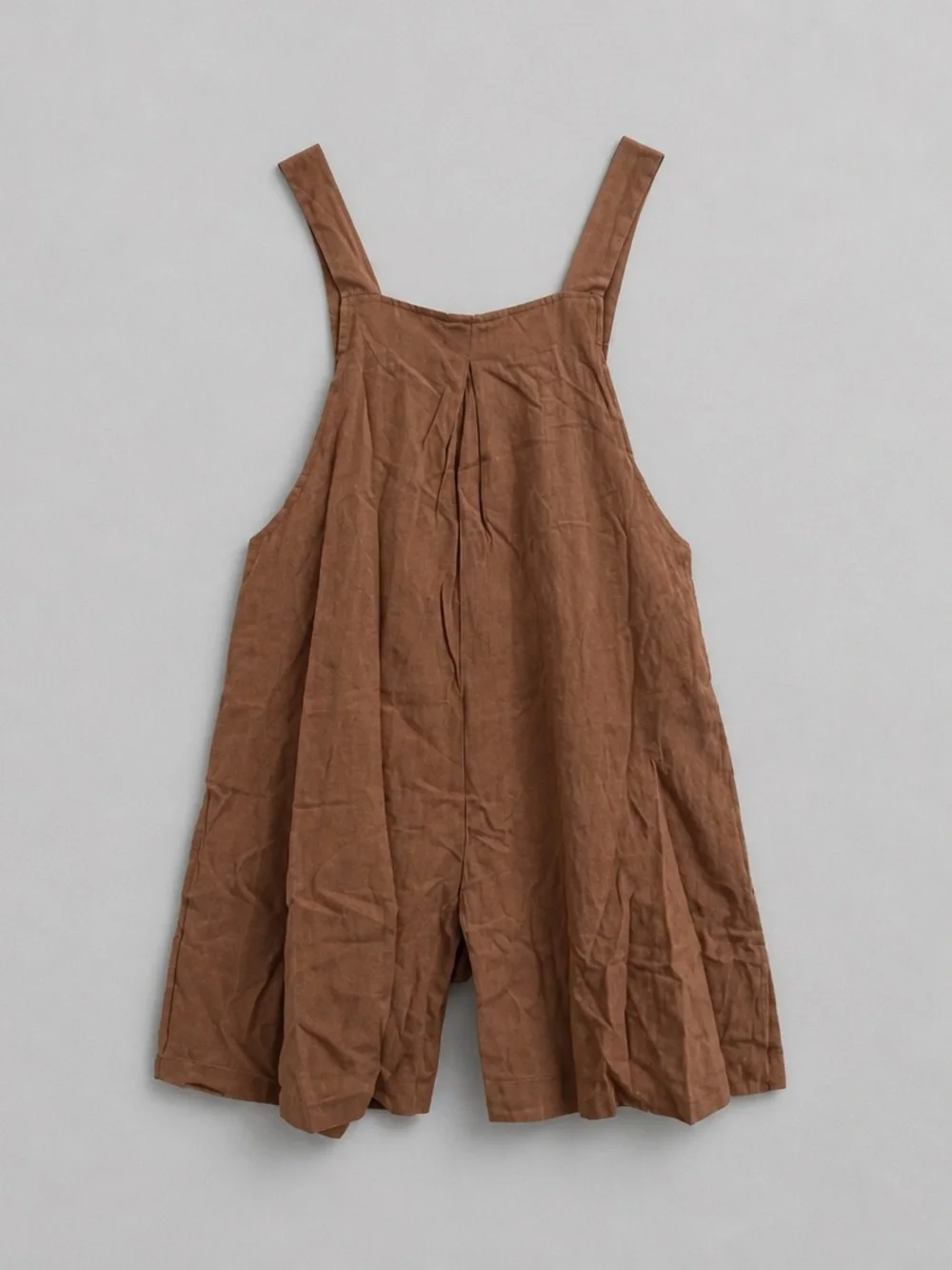 Brown Cotton Blend Short Overalls Romper - Picture 3 of 5